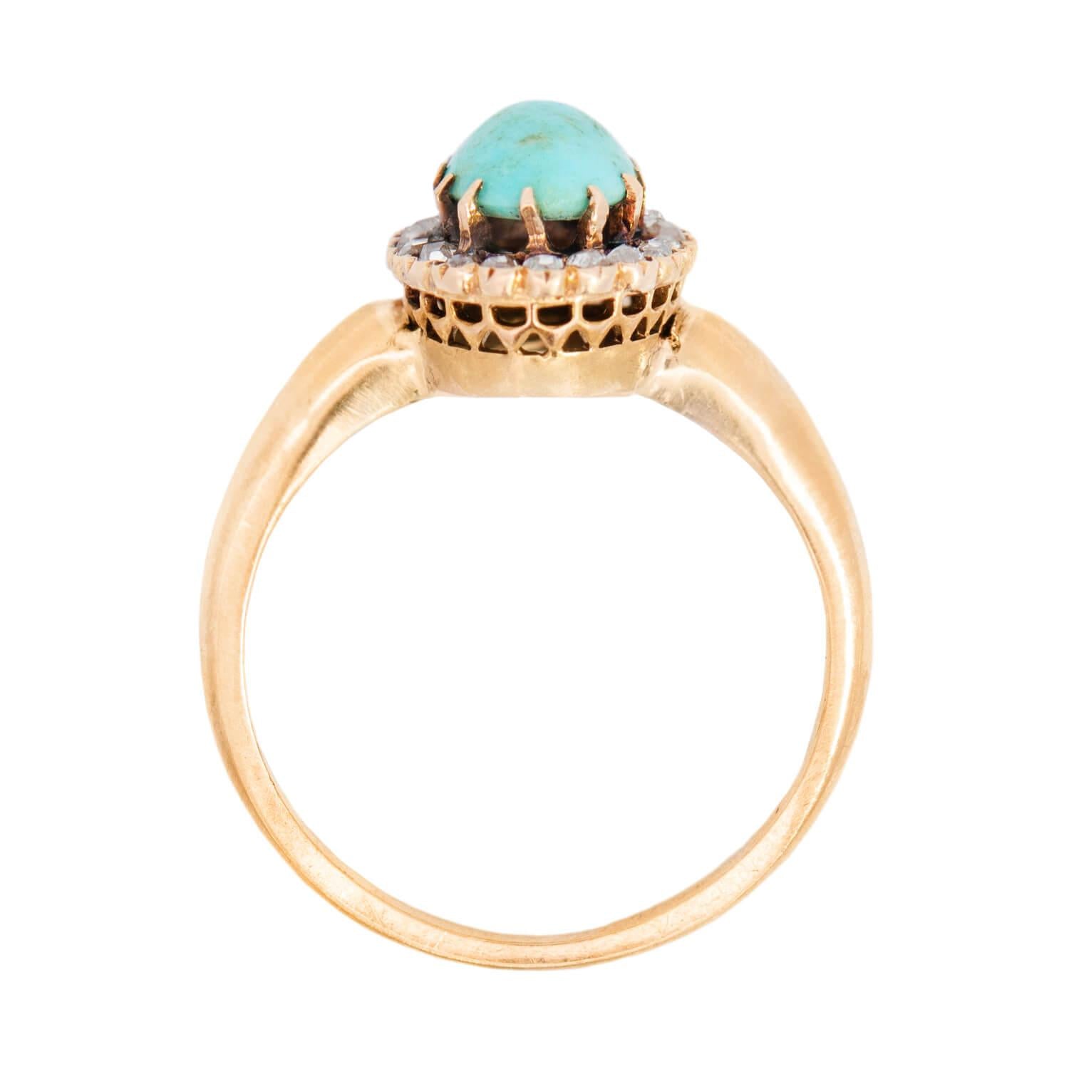 Victorian 14k Turquoise and Diamond Halo Ring