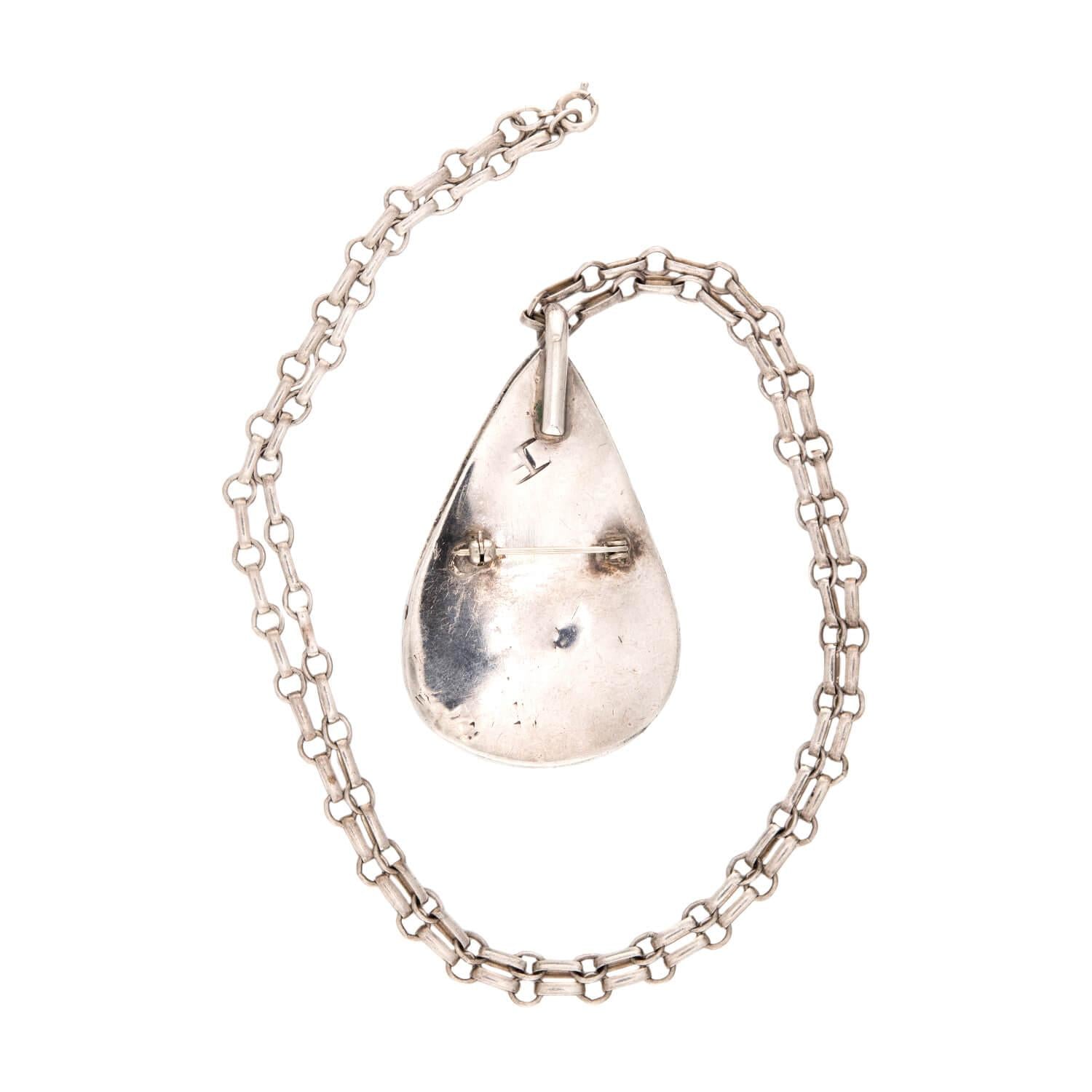 Vintage Sterling Silver Turquoise Teardrop Pin/Pendant Necklace