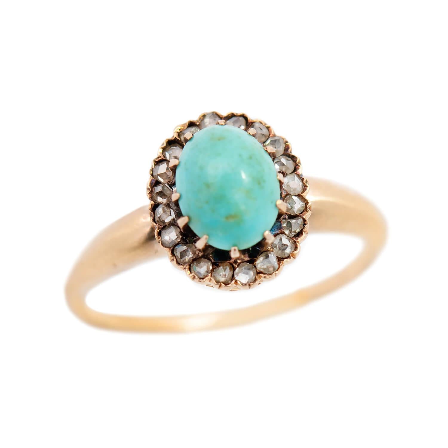 Victorian 14k Turquoise and Diamond Halo Ring