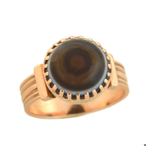 Victorian 15kt Gold Bullseye Banded Agate Ring