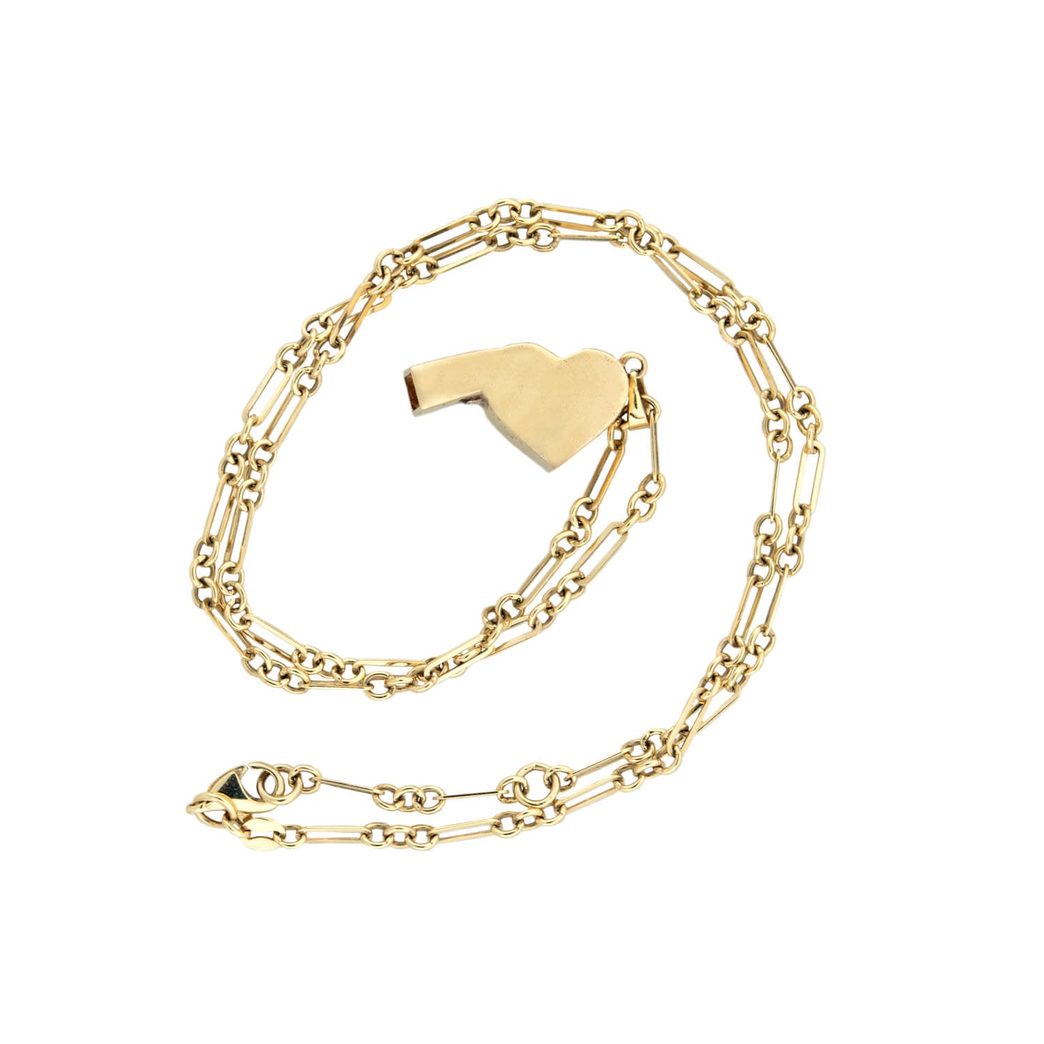 Estate 14k Heart Whistle Charm Necklace