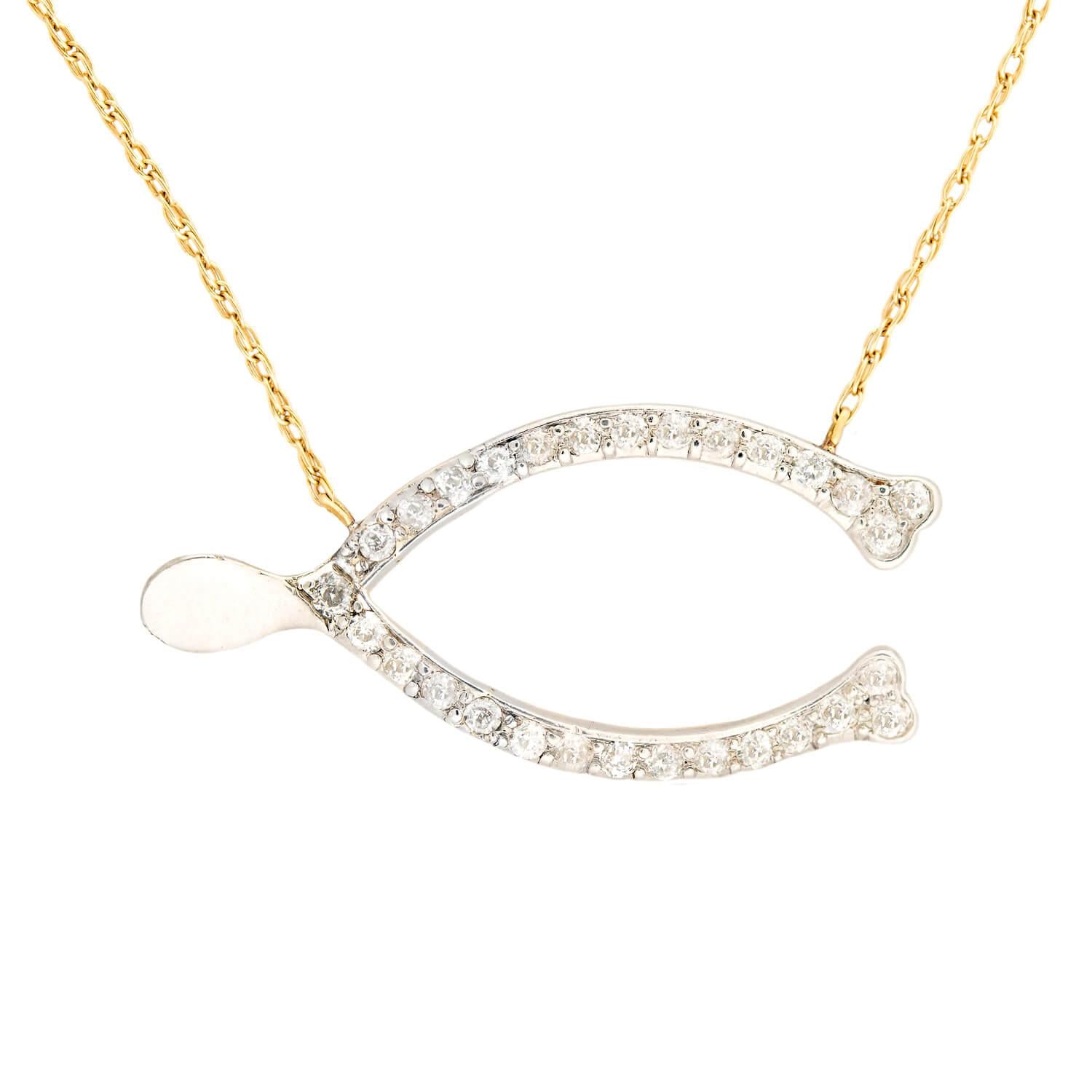 Edwardian 14k/Platinum Diamond Wishbone Necklace