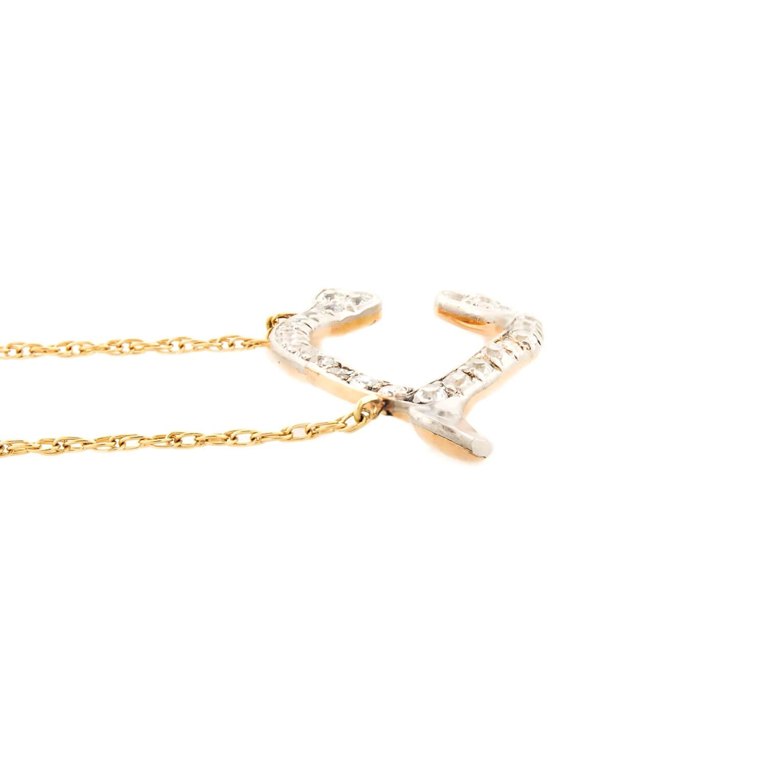 Edwardian 14k/Platinum Diamond Wishbone Necklace