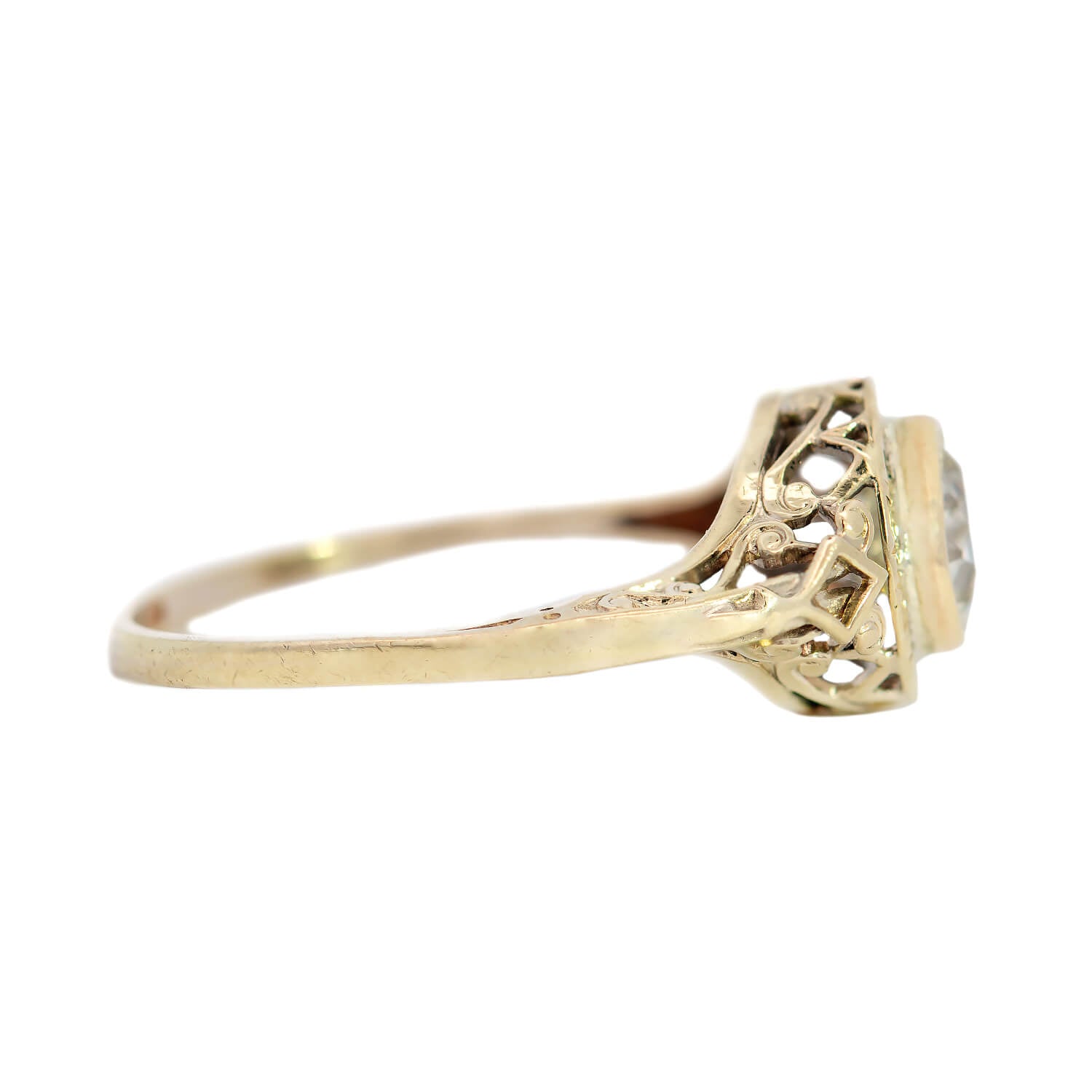 Art Deco 14kt Yellow Gold Diamond Engagement Ring 1.11ct