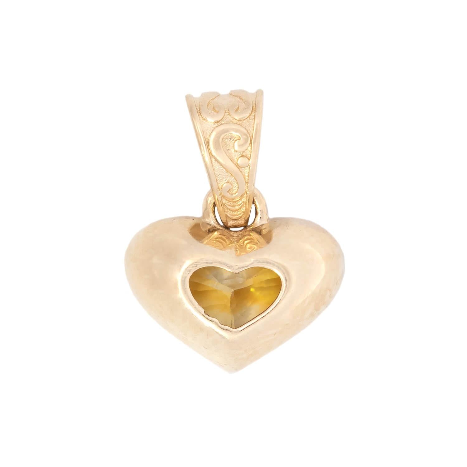 Estate 14k Yellow Sapphire Heart Pendant