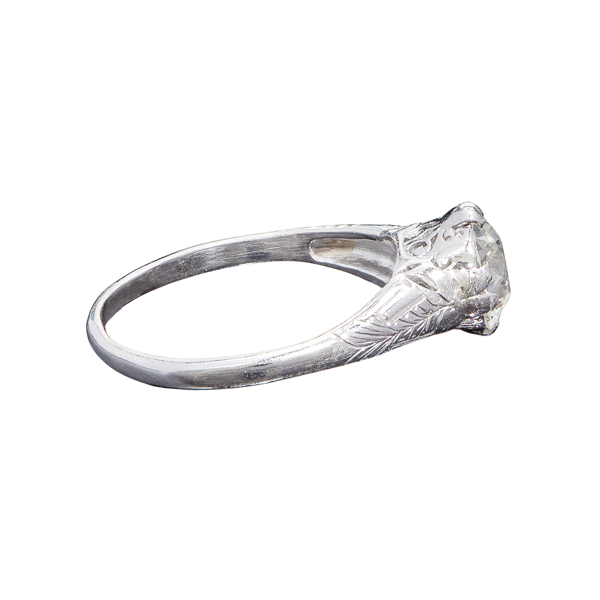 Art Deco Platinum Mine Cut Diamond Engagement Ring 1.55ct