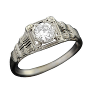 Art Deco 18kt White Gold & Diamond Engagement Ring .36ct