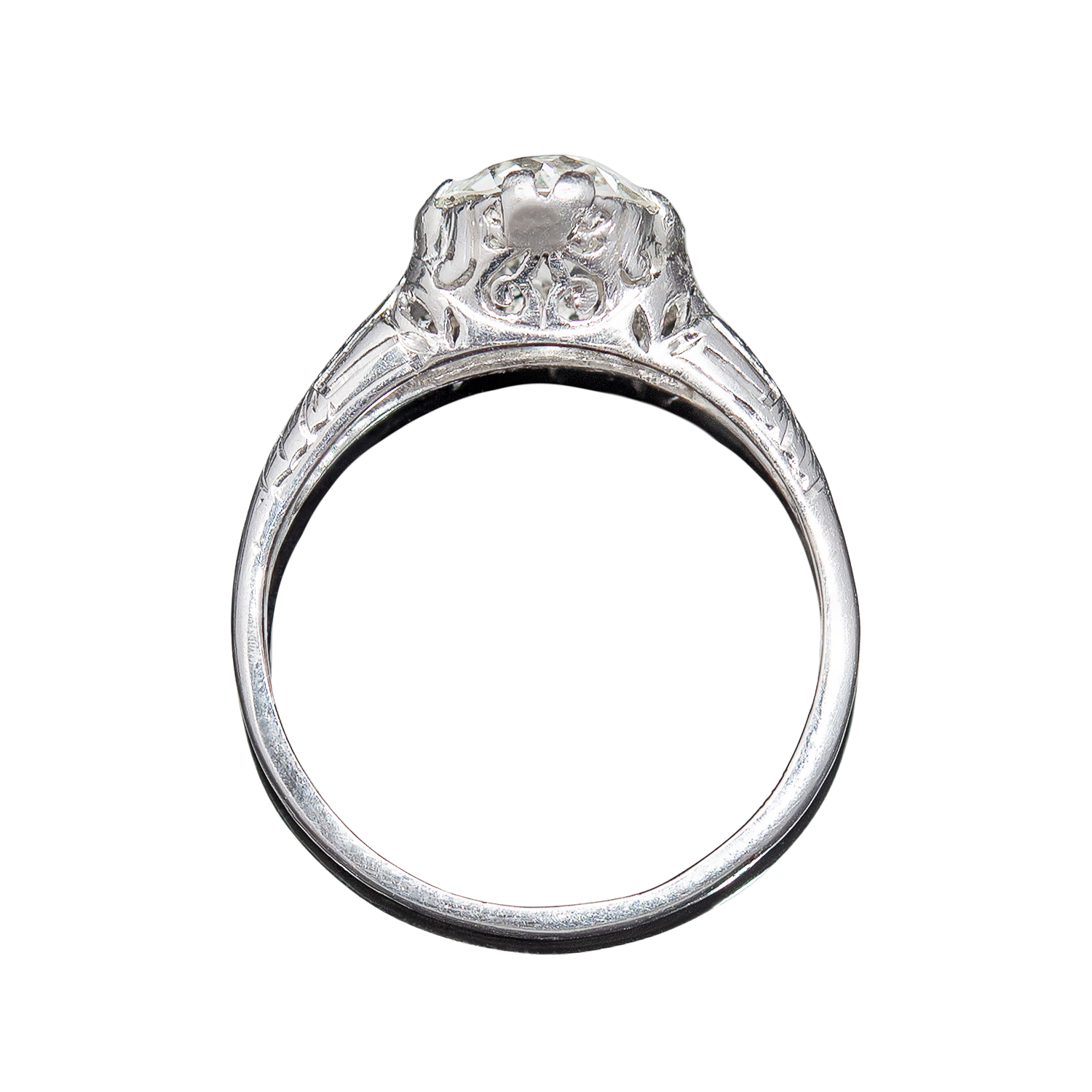 Art Deco Platinum Mine Cut Diamond Engagement Ring 1.55ct