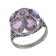 Art Deco 14k Amethyst & Diamond Floral-Motif Ring