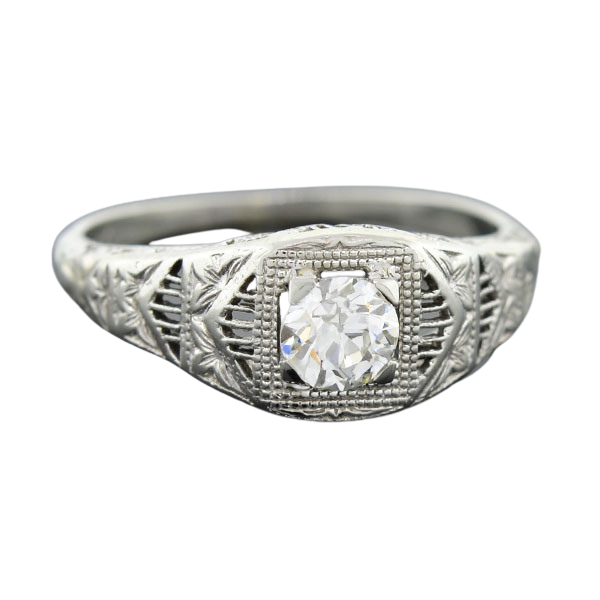 Art Deco 18kt Diamond Engagement Ring 0.48ct