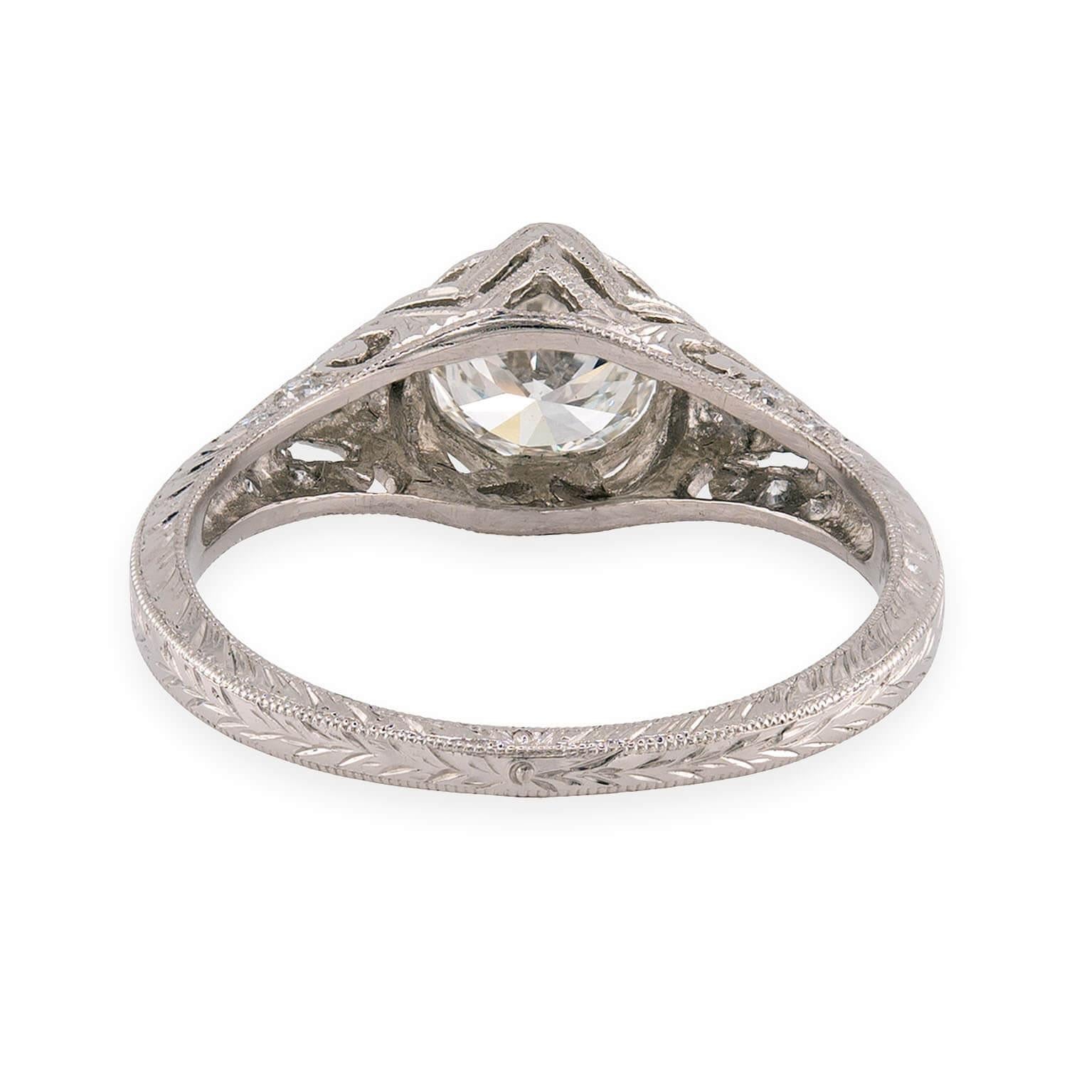 Art Deco Platinum Diamond Engagement Ring .85ct