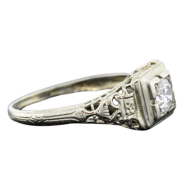 Art Deco 18kt Filigree Diamond Engagement Ring 0.30ct