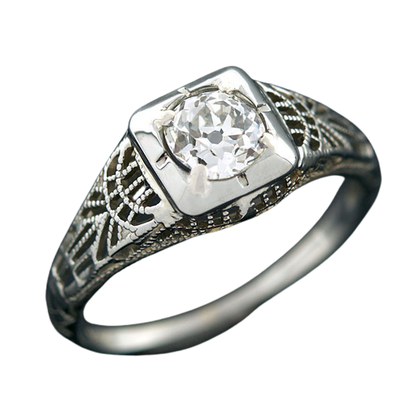 Art Deco 18kt Diamond Engagement Ring 0.54ct