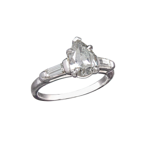 Art Deco Platinum Old Pear-Cut Diamond Engagement Ring 1.07ct