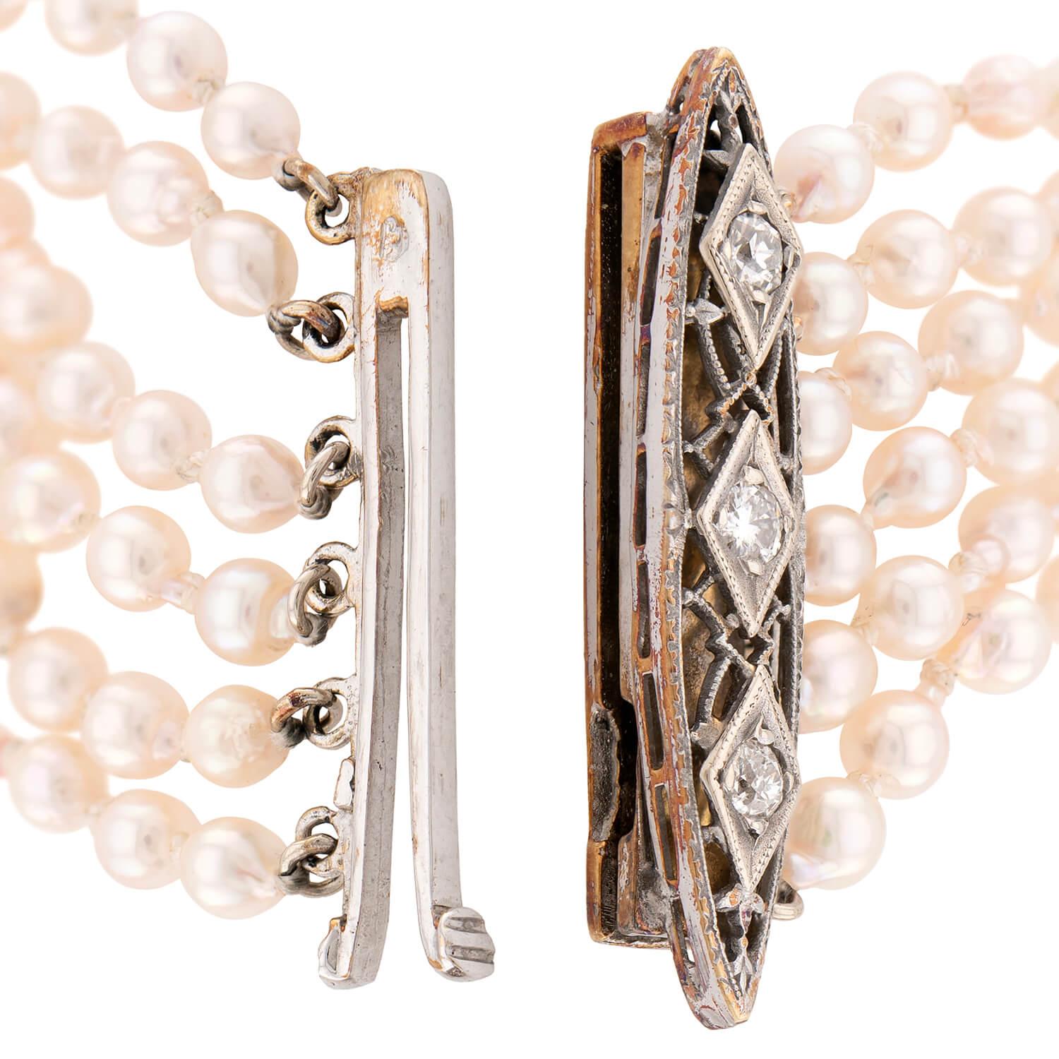 Edwardian 14k/Platinum Pearl & Diamond Multi-Strand Bracelet