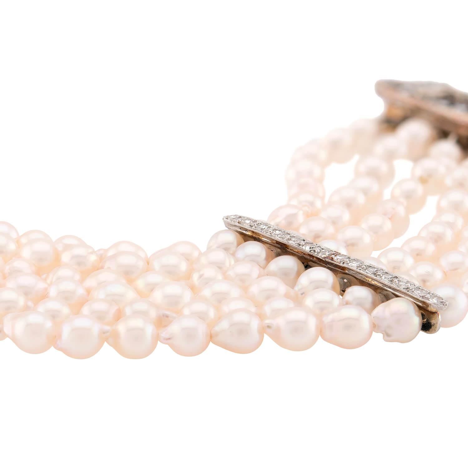 Edwardian 14k/Platinum Pearl & Diamond Multi-Strand Bracelet