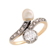 Victorian 14k Diamond & Pearl "Moi et Toi" Bypass Ring