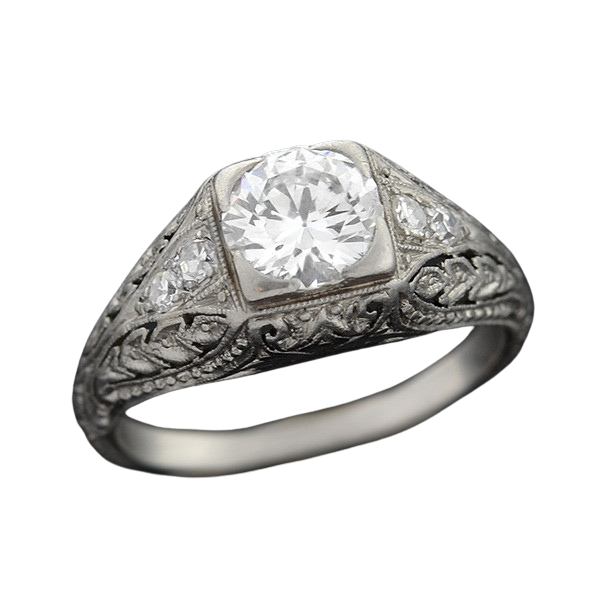 Art Deco Platinum & Diamond Engagement Ring .88ct