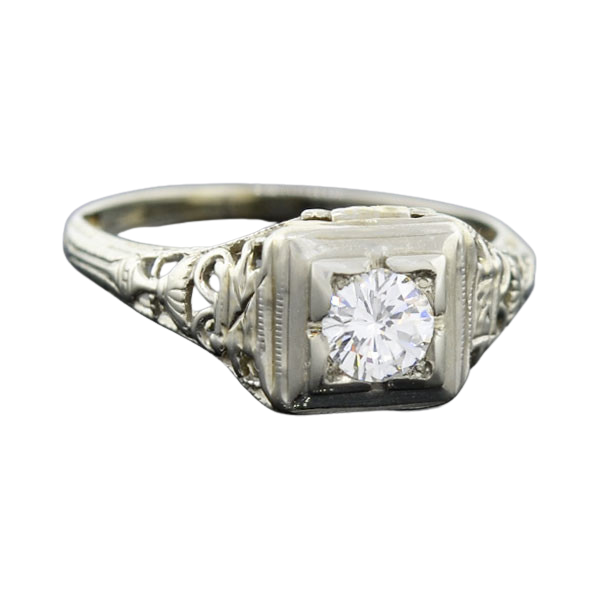 Art Deco 18kt Filigree Diamond Engagement Ring 0.30ct
