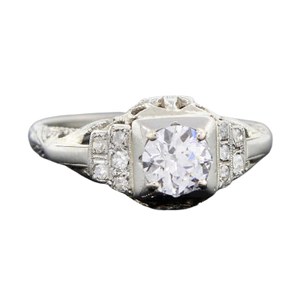 Art Deco 18kt Gold Diamond Engagement Ring .67ct