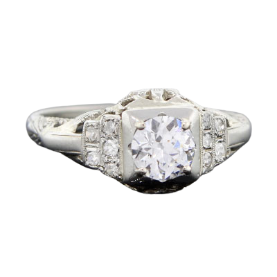 Art Deco 18kt Gold Diamond Engagement Ring .67ct
