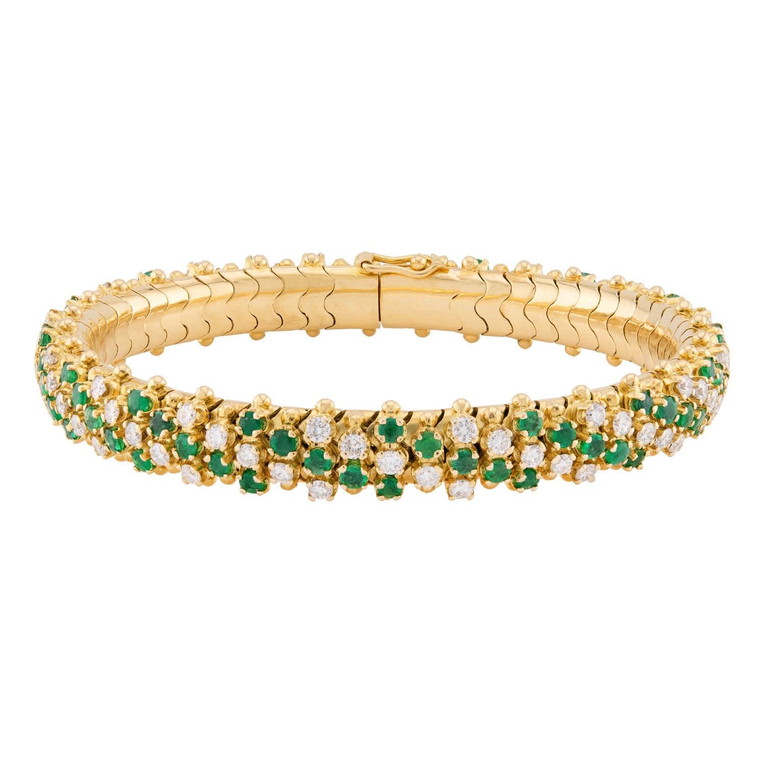 Vintage 18k Emerald & Diamond Bracelet