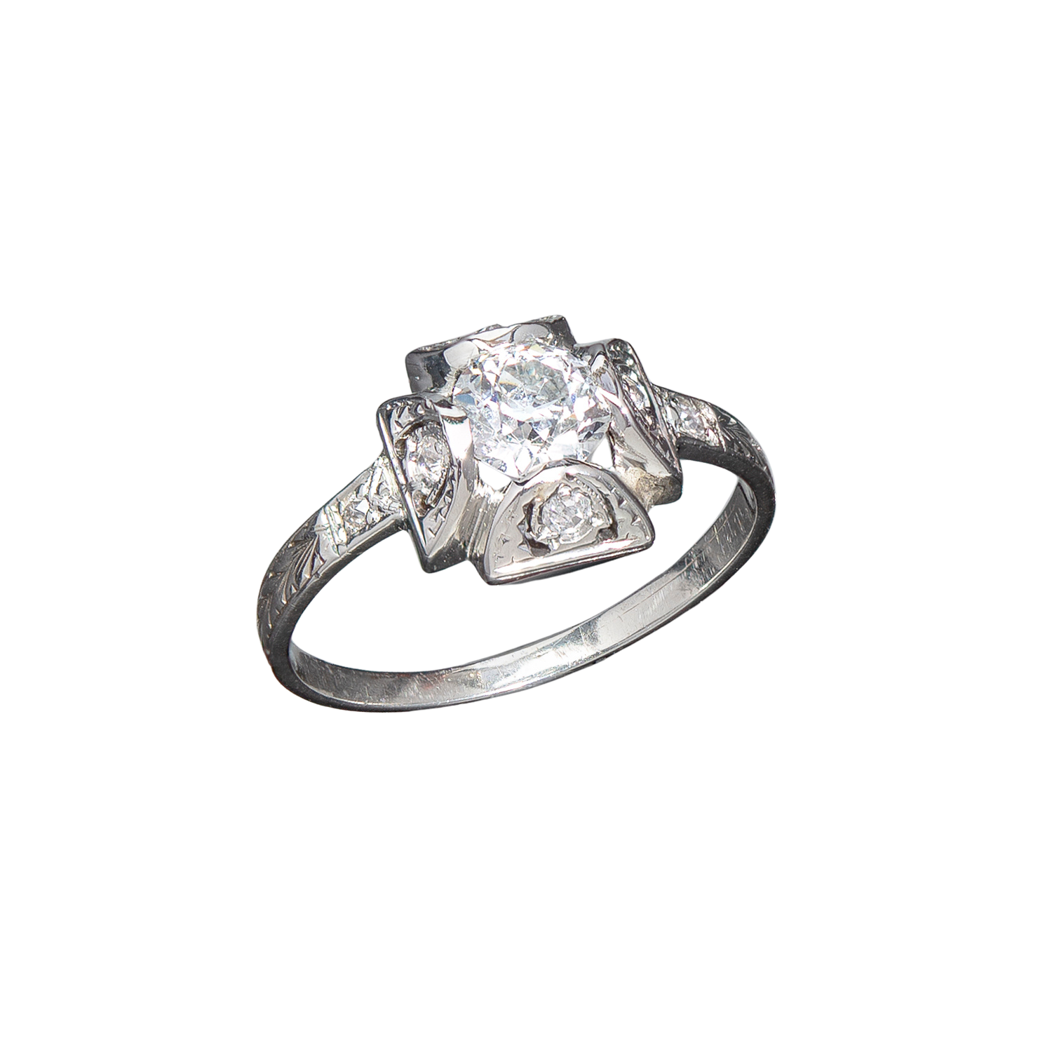 Art Deco 18K Diamond Engagement Ring 0.65ct