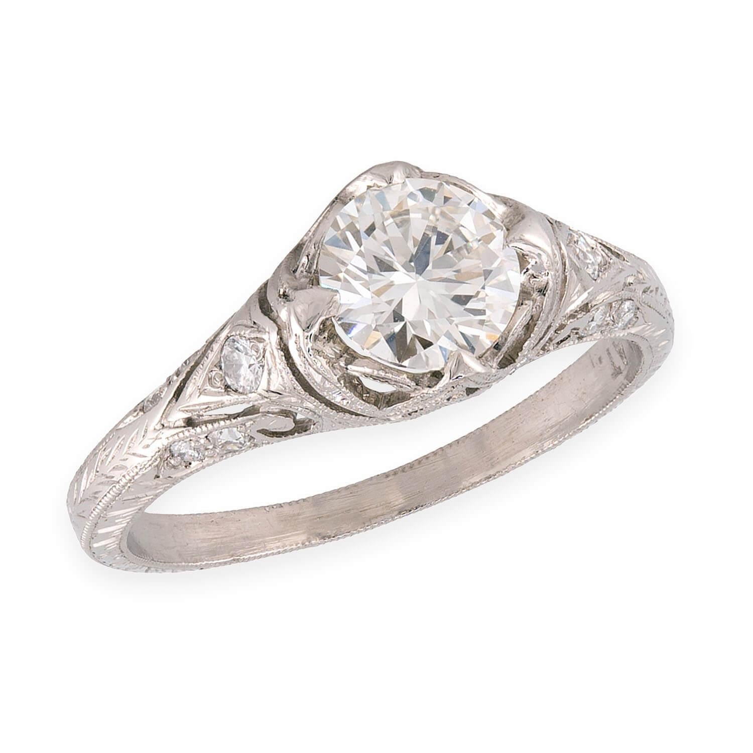 Art Deco Platinum Diamond Engagement Ring .85ct
