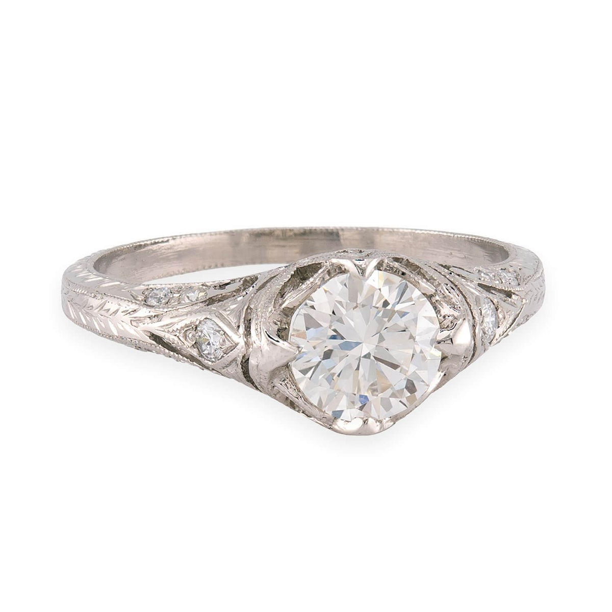 Art Deco Platinum Diamond Engagement Ring .85ct