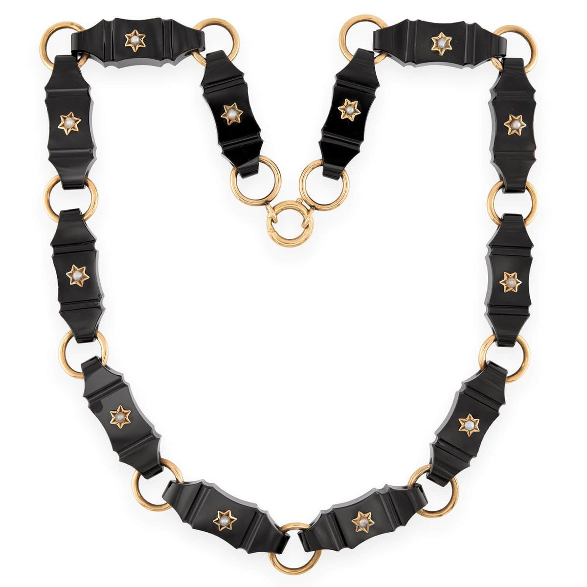 Art Deco 14k Onyx & Pearl Link Necklace