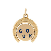 Vintage 14k Enamel "Good Luck" Horseshoe-Motif Spinner Pendant/Charm