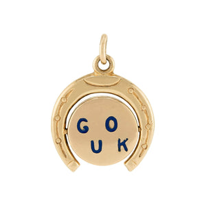 Vintage 14k Enamel "Good Luck" Horseshoe-Motif Spinner Pendant/Charm