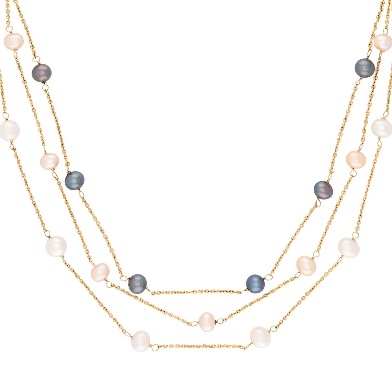 Estate 14k Three-Strand Pearl Necklace