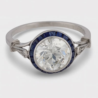 Art Deco Platinum Diamond & Sapphire Engagement Ring 2.50ct