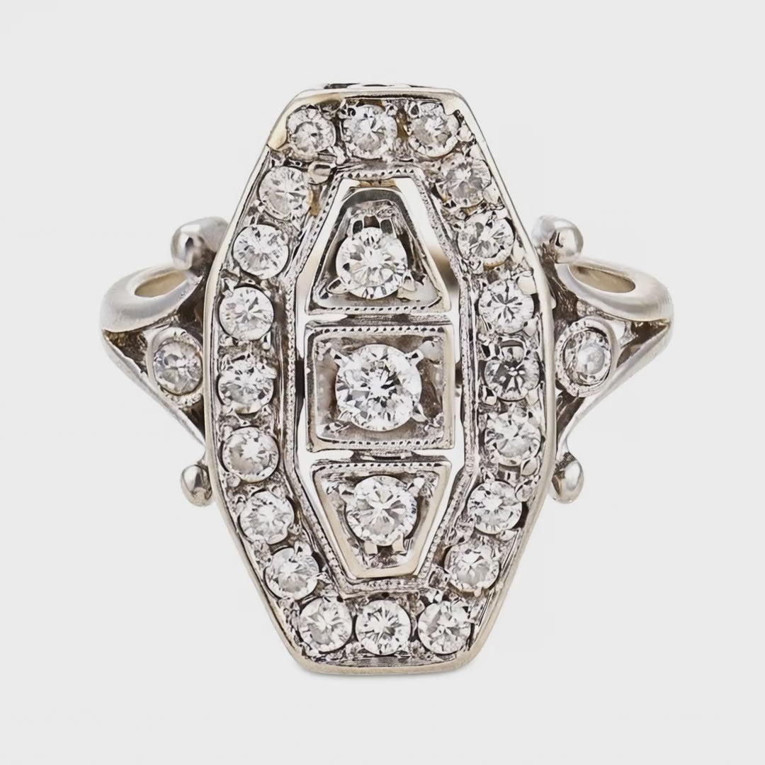 Load video: Estate 14k Diamond Navette Ring
