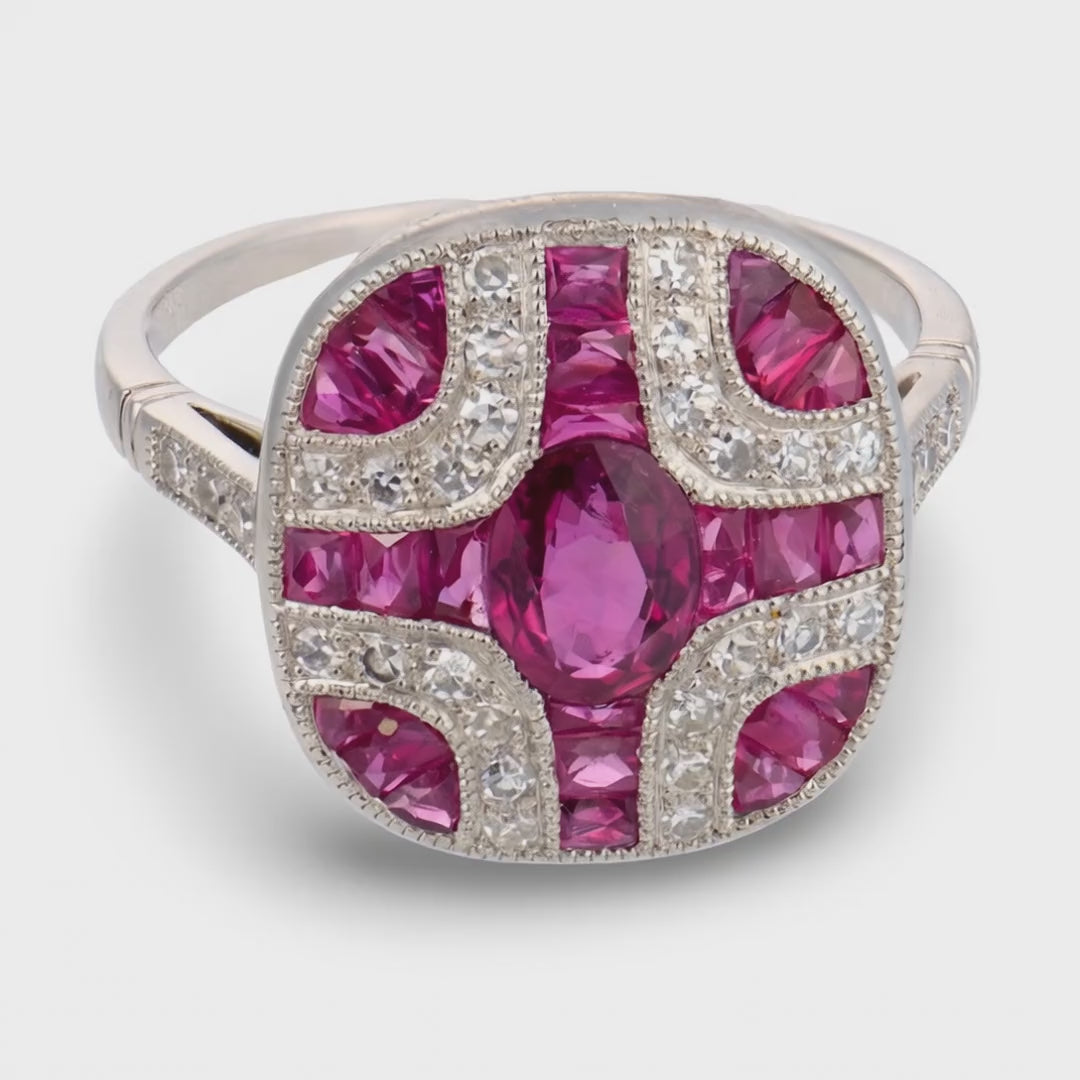 Retro Platinum Ruby & Diamond Ring