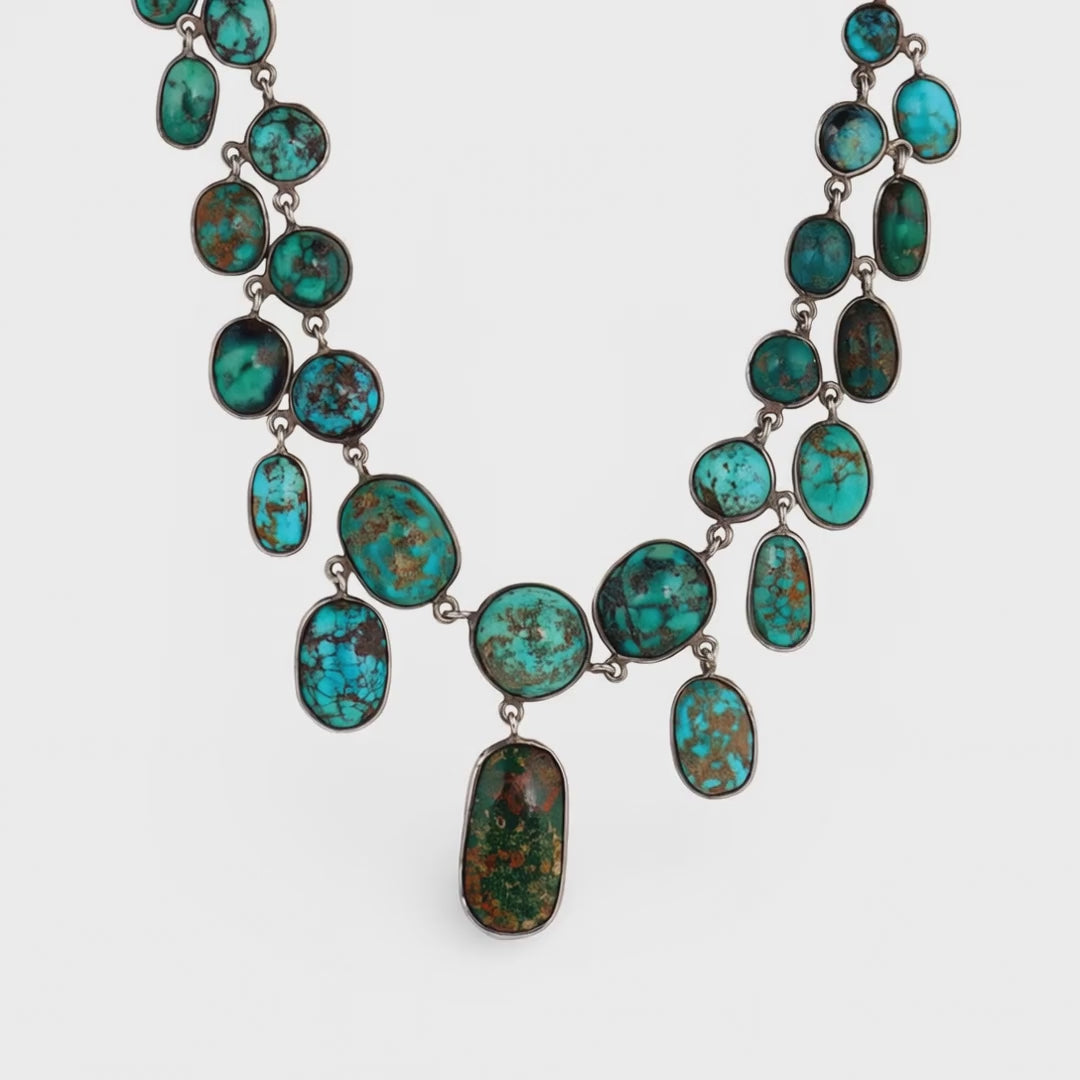 Victorian Sterling Silver Turquoise Festoon Necklace