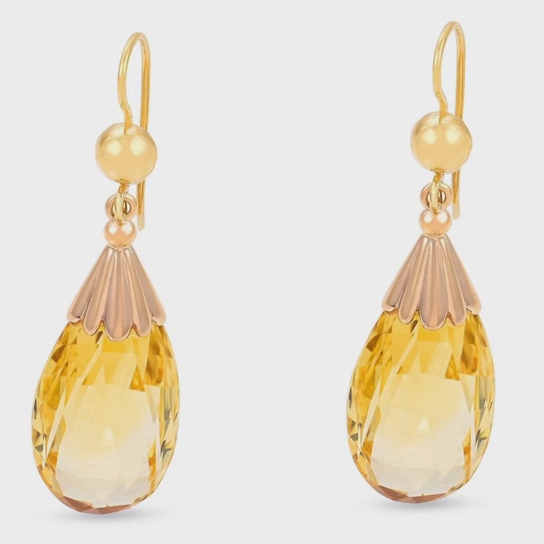 Load video: Victorian 18k Citrine Drop Earrings