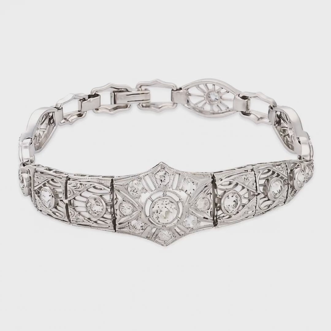Load video: Art Deco Platinum Diamond Belly Bracelet