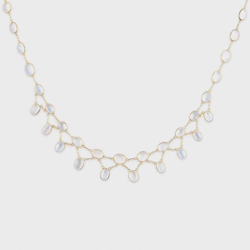 Estate 18k Moonstone Link Drop Necklace