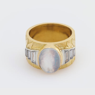 Estate 18k Moonstone & Diamond Cigar Band