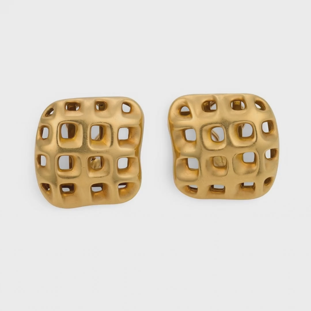 ANGELA CUMMINGS for TIFFANY & CO. Estate 18k Perforated Square Earrings