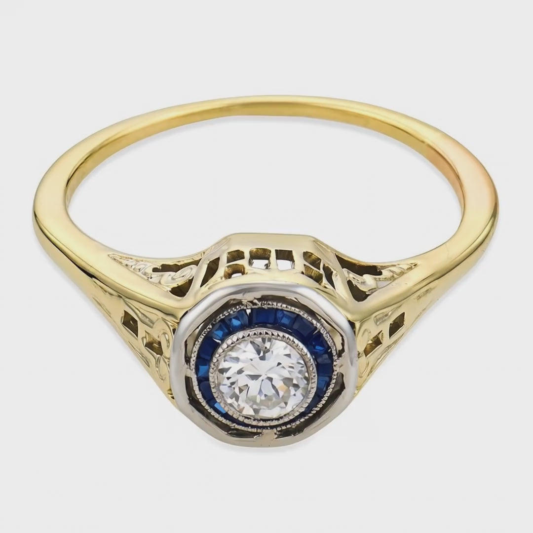 Load video: Edwardian 14k/Platinum Diamond &amp; Sapphire Engagement Ring .25ct