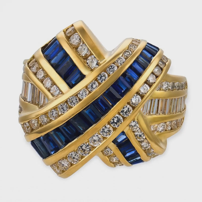 CHARLES KRYPELL Estate 18k Sapphire & Diamond Knot-Motif Ring