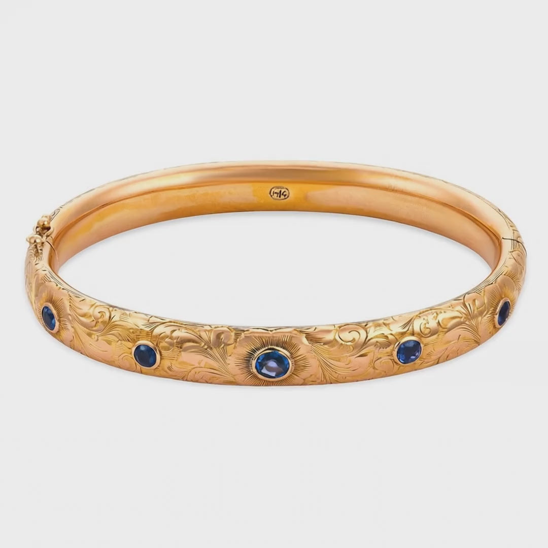 Load video: Art Nouveau 14k Sapphire Bangle