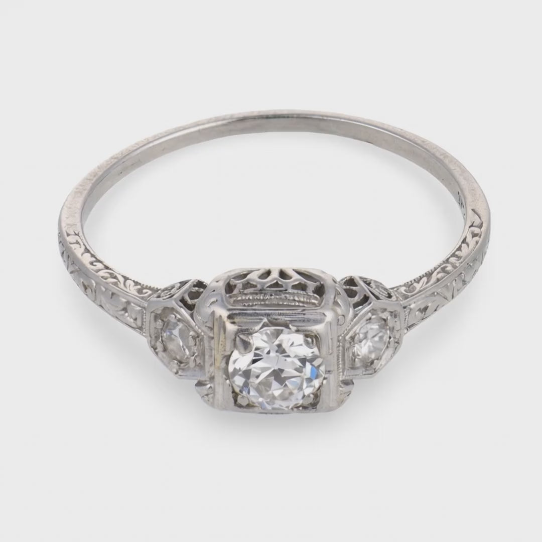Art Deco Platinum Diamond Engagement Ring .55ct
