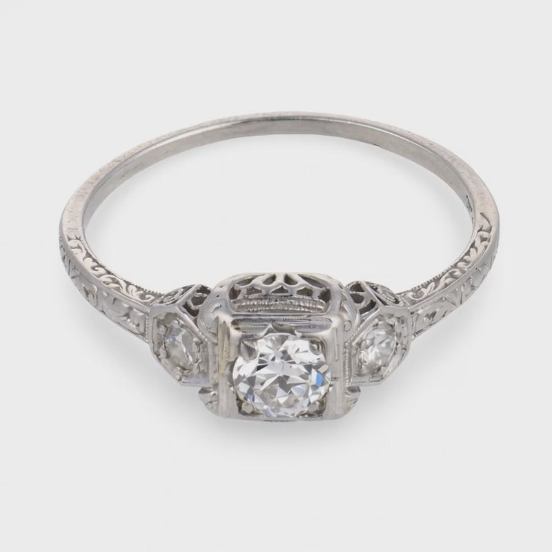 Art Deco Platinum Diamond Engagement Ring .55ct