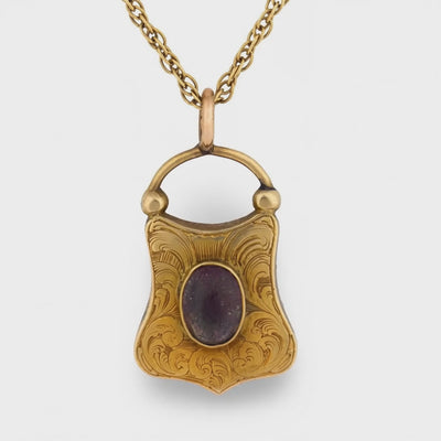 Victorian 14k Quartz Padlock Pendant Necklace