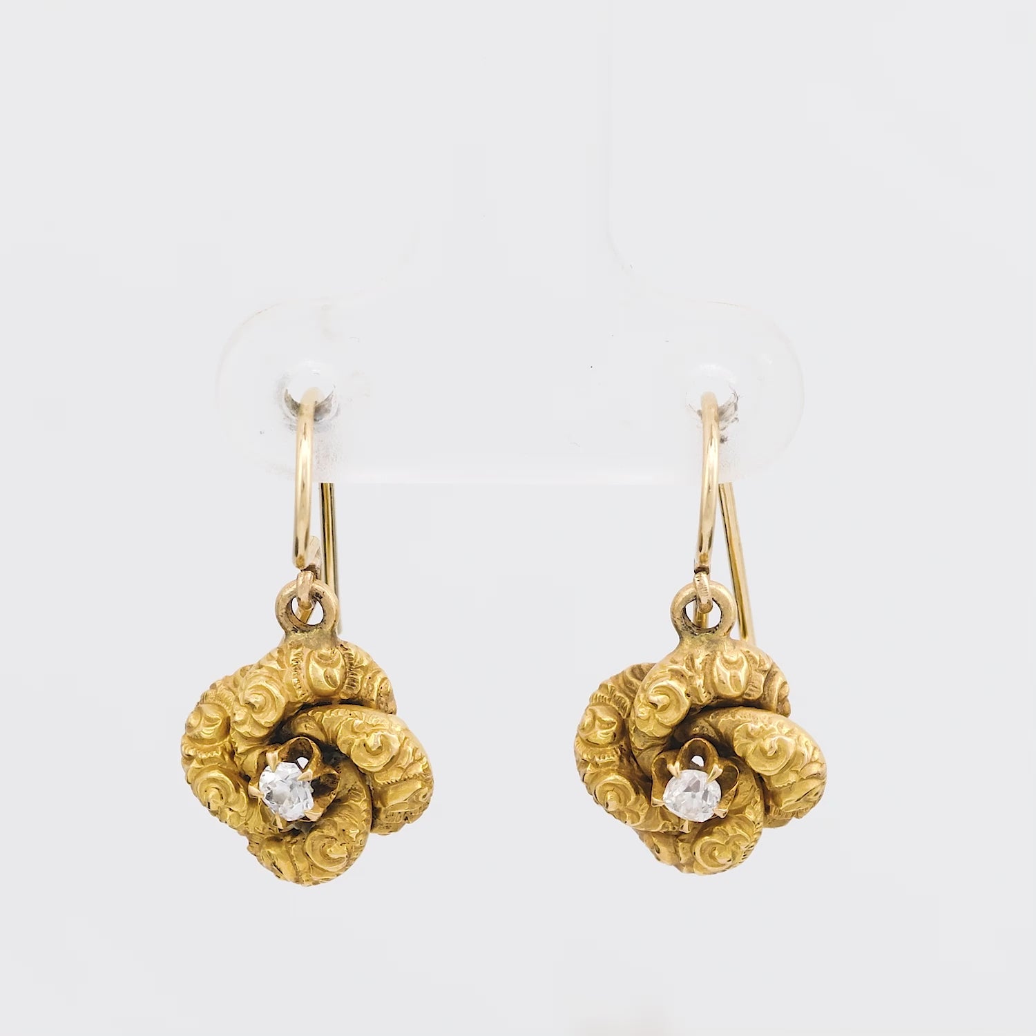 Victorian 14k Diamond Repoussé Love Knot Earrings