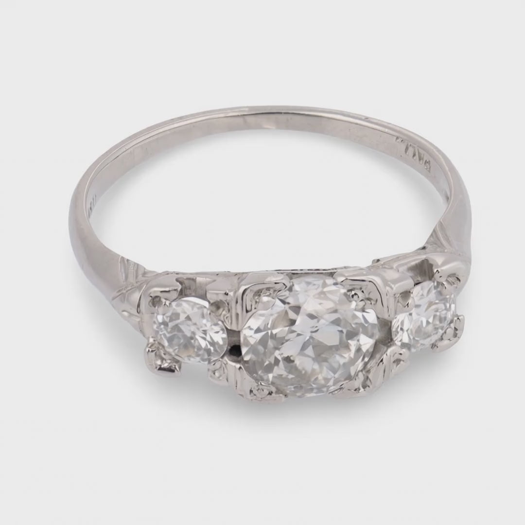 Art Deco Palladium Diamond Three Stone Ring